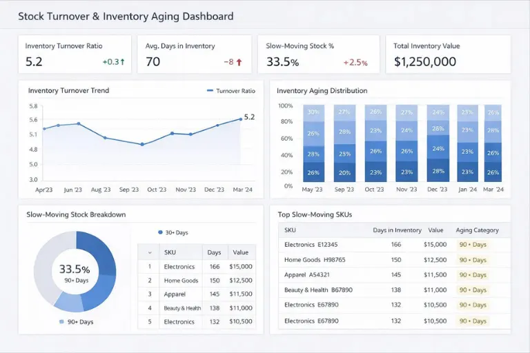 Warehouse manager analyzing an inventory ageing report to identify slow-moving inventory and improve inventory management