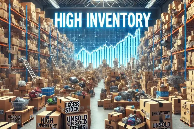 Overstocked warehouse with excess inventory impacting business cash flow and operational efficiency.